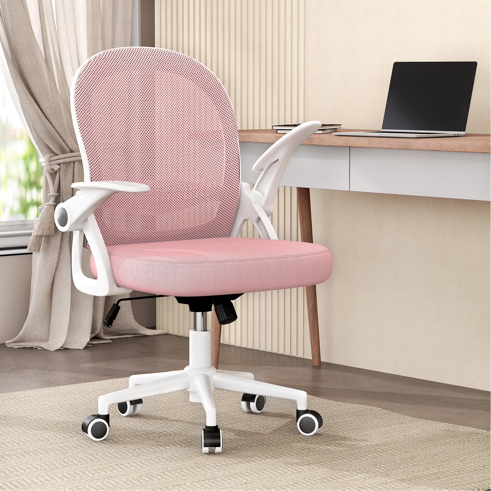 Ergonomiczne krzesło biurowe Różowe krzesło do gier z przesuwanym siedziskiem/siatkowym/regulowany kąt podparcia lędźwiowego Krzesło do pracy na komputerze w domu