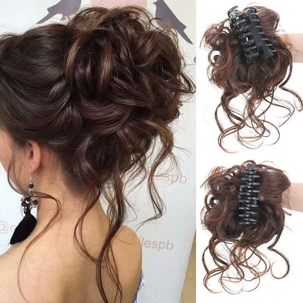 Klip Rambut Sintetis 10 Inci Klip Rambut Sanggul Palsu Keriting Berantakan Klip Rambut Updo Kusut Ekstensi Cakar Potongan Rambut Sanggul untuk Wanita