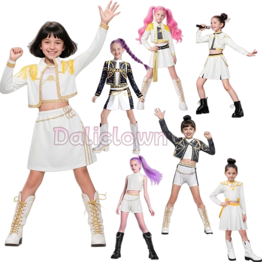 White Black Golden Huntrix KPDH KDPop Mira Zoey Rumi Cosplay Costume Kids Birthday Party Dress Girls Halloween Costume