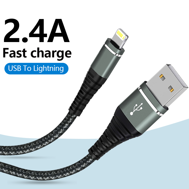 Cable Lightning USB Cable de carga rápida Original para Iphone 14 13 12 11 Pro Max XS X XR 7 8 6 Plus SE Cable cargador trenzado de nailon