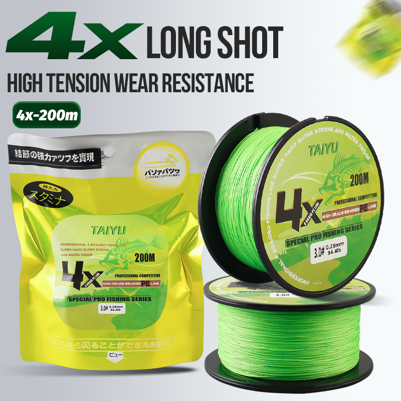 TAIYU senar pancing kepang PE 200M, tali pancing multifilamen tahan lama Jepang 19LB-70LB, senar pancing Super halus