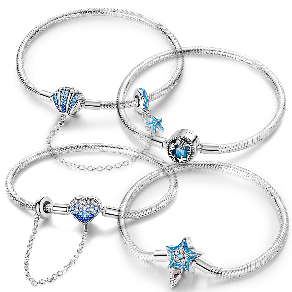 Versilberte Ozean Serie Muschel Seestern Meeres schildkröte Original Armband für Frauen passen Original Charms Perlen DIY machen Geschenk