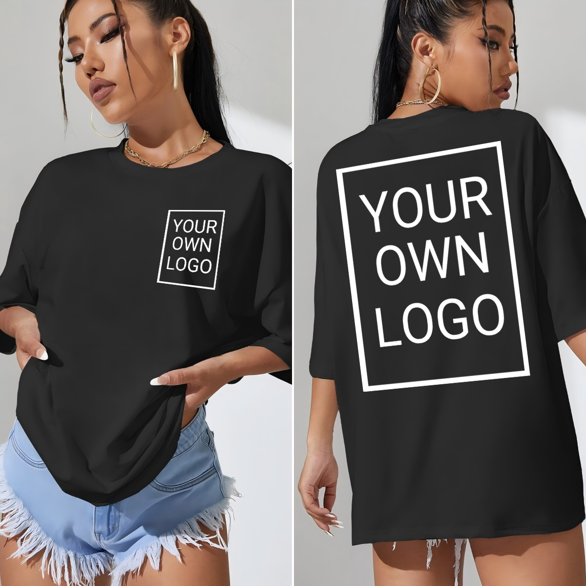 T-shirt da donna con logo personalizzato a doppia faccia T-shirt estiva Y2K maniche corte larghe comode magliette girocollo T-shirt fai da te