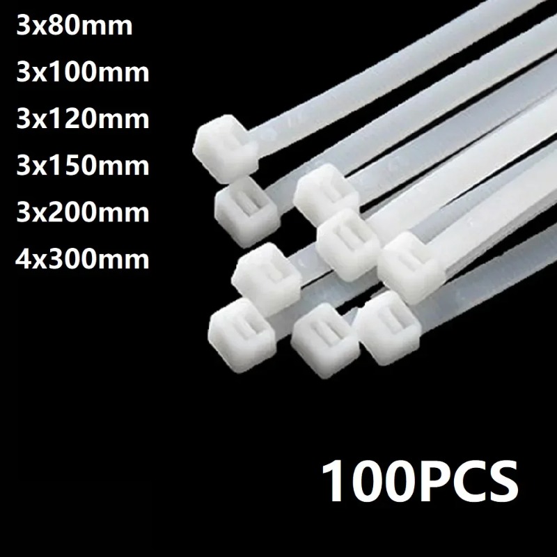 100 szt. Białe samozaciskowe opaski kablowe nylonowe o dużej wytrzymałości, 1,99 mm-2,7 mm X 80-300 cm do zarządzania i organizacji kabli