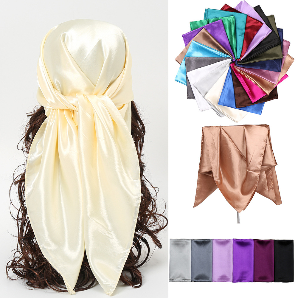 Moda 90*90cm lenço quadrado sólido falso imitado seda envolve elegante floral cabeça pescoço laço de cabelo senhoras meninas lenço