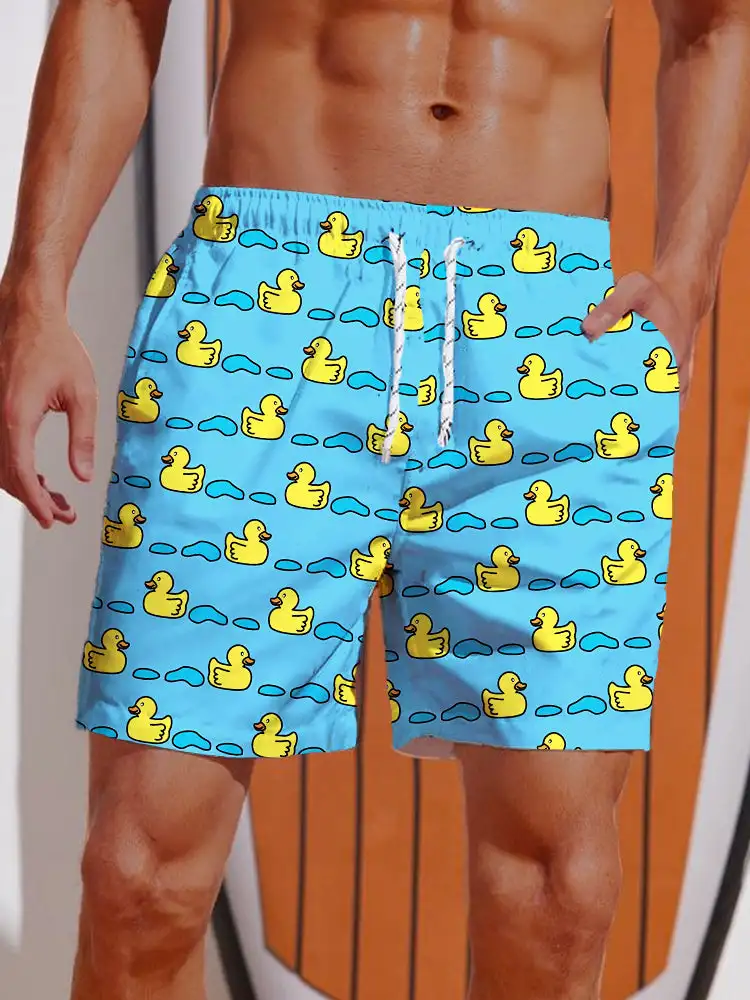 Pantalones cortos de playa de verano para hombre con divertido estampado 3D de pato, nuevos y elegantes pantalones cortos deportivos informales de secado rápido, pantalones cortos de natación para fitness