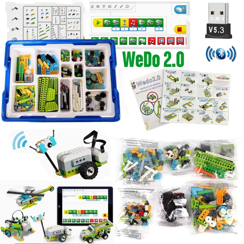 NUOVO Set Base WeDo 2.0, Kit Robotico STEAM in Scatola, Compatibile con Blocchi di Costruzione 45300 We-Do, Giocattoli Educativi Fai-da-Te, Regali di Natale