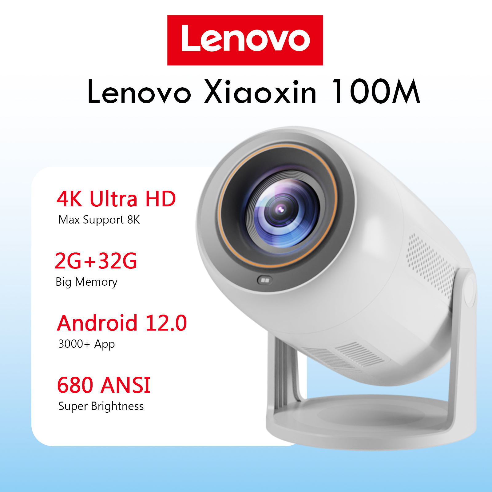 Портативный проектор Lenovo 4K 100 м Android 12 WIFI 6 TOF без семян с автофокусом, уличный проектор Full HD, видео, кино, домашний кинотеатр