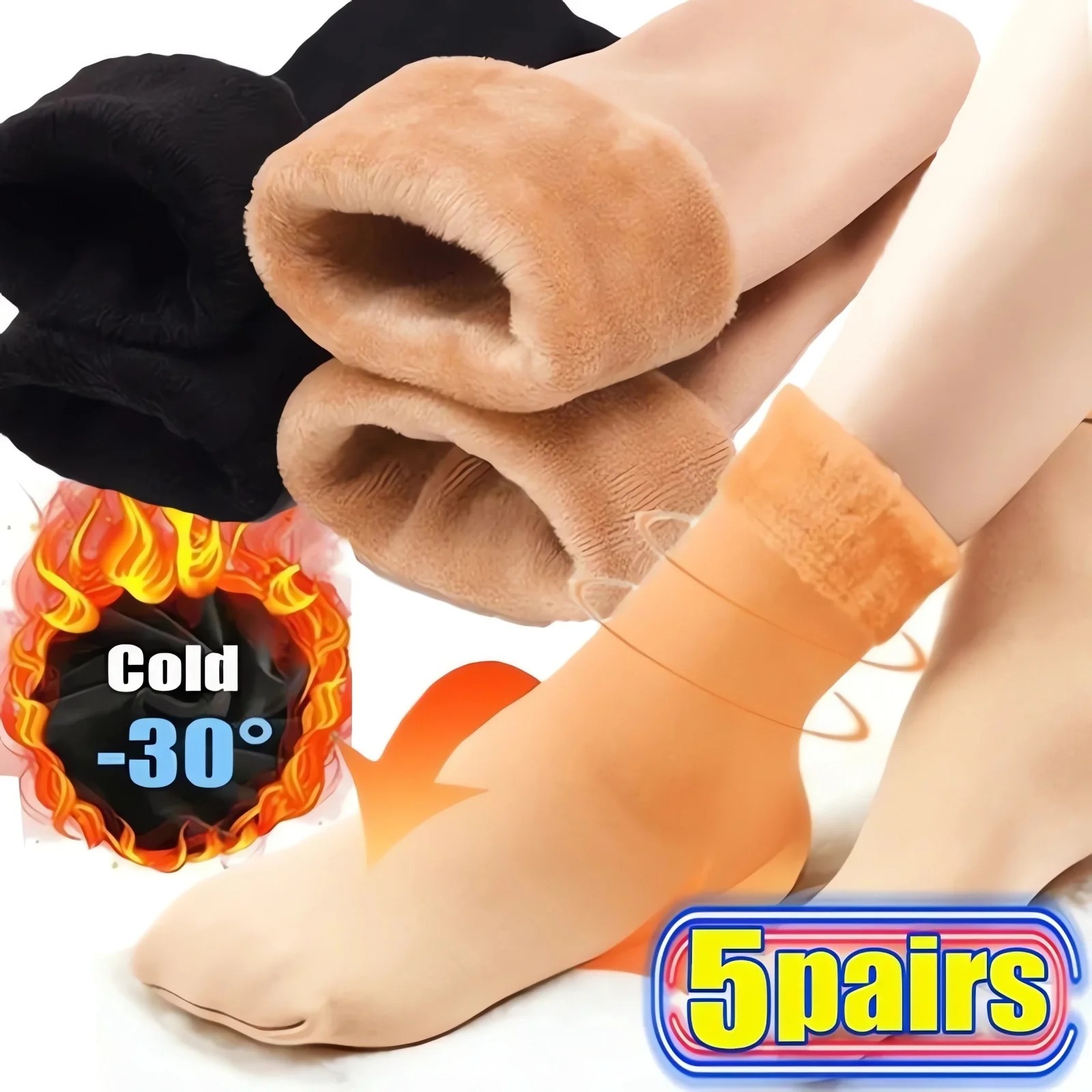Chaussettes chaudes et solides pour femmes, chaussettes thermiques épaisses en laine et cachemire, peau noire, sans couture, chaussettes de neige en velours unisexes, hiver