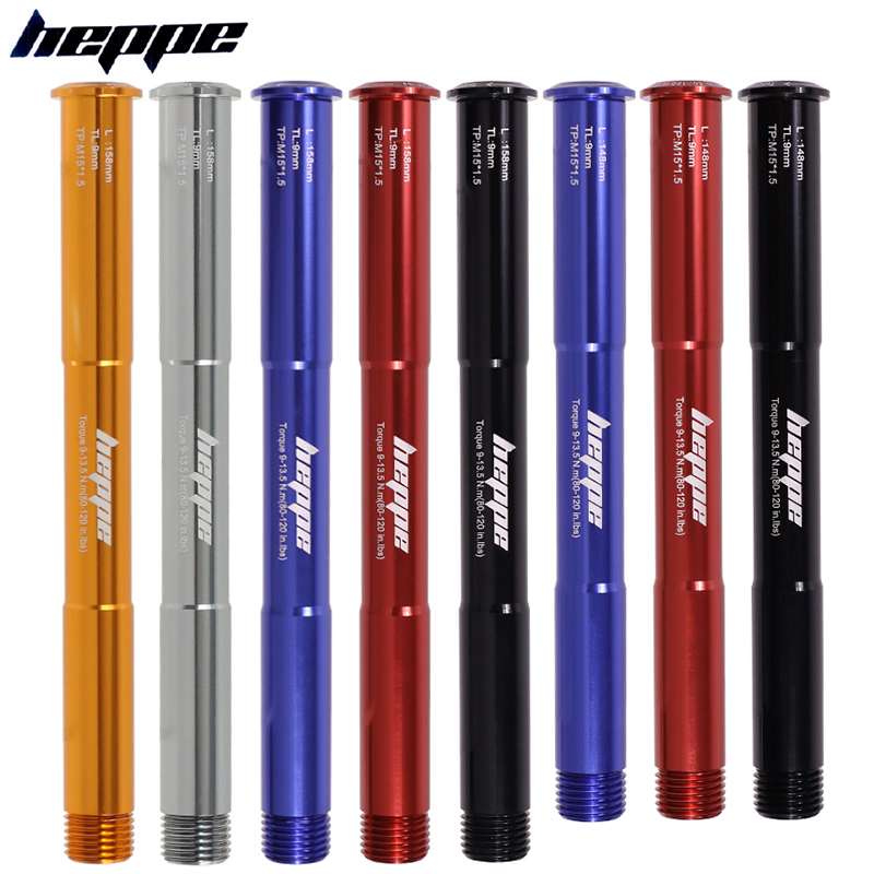HEPPE Bike Thru Axle 15x100/110 Front Fork Skewers MTB Road Bike Quick Release 148mm 158mm Red Blue Thru Axle dla ROCKSHOX