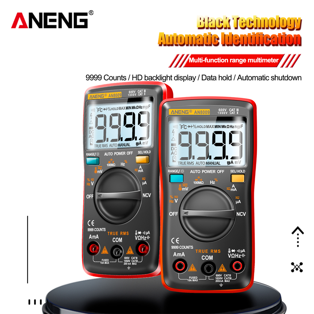 Multímetro Digital Transistor ANENG AN8009 probadores condensador valores eficaces verdaderos medidor de capacitancia eléctrica automotriz diodo de temperatura