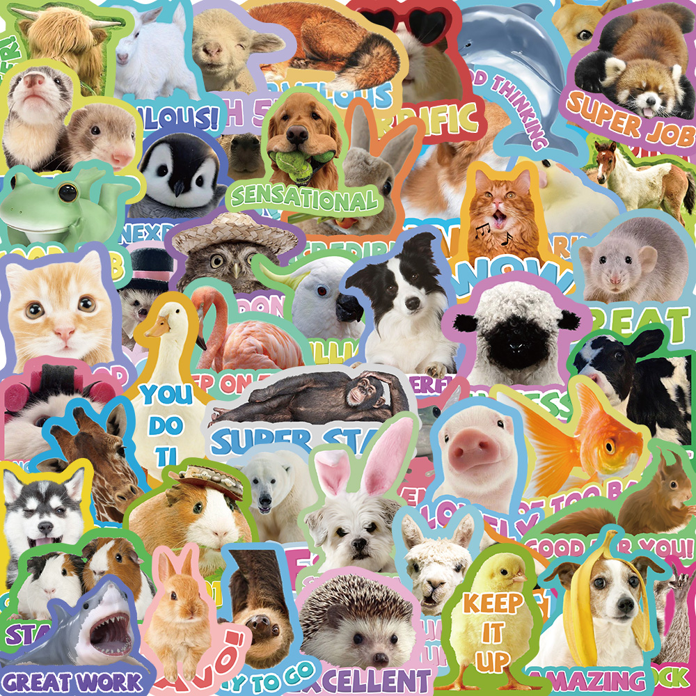 かわいい漫画の動物のステッカー、荷物、ギター、スケートボード、ラップトップ、日記、落書き、50個用の防水ビニールステッカー