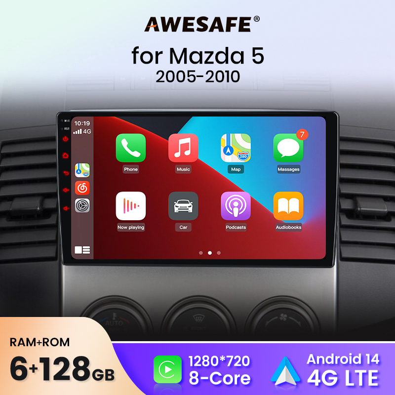 AWESAFE Draadloze CarPlay Android Auto Autoradio Stereo voor Mazda 5 2005 2006-2010 Auto Intelligente Systemen BT FM RDS Plug & Play SWC Verzending vanuit UK naar Nederland