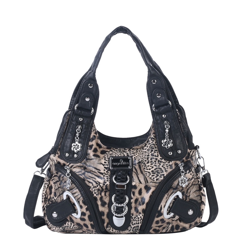 Bolsa Vintage Grande para Mulheres, Bolsa de Ombro com Estampa de Leopardo, Bolsa de Moda com Alça Superior, Tote Dumpling, Bolsas Hobo