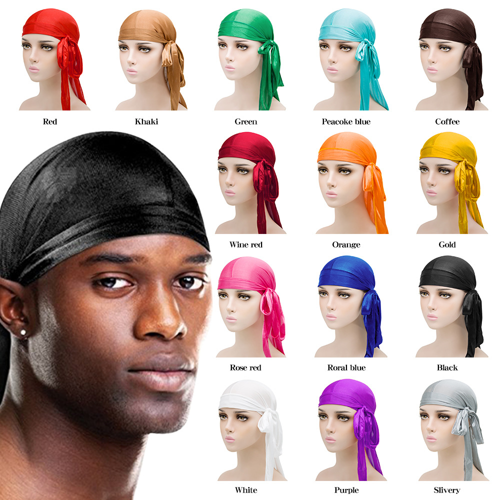 Chapéu pirata de cauda longa de seda simulada para homens e mulheres, biqueira elástica de cetim para homens, hip hop elástico absorvente de suor rap hip-ho