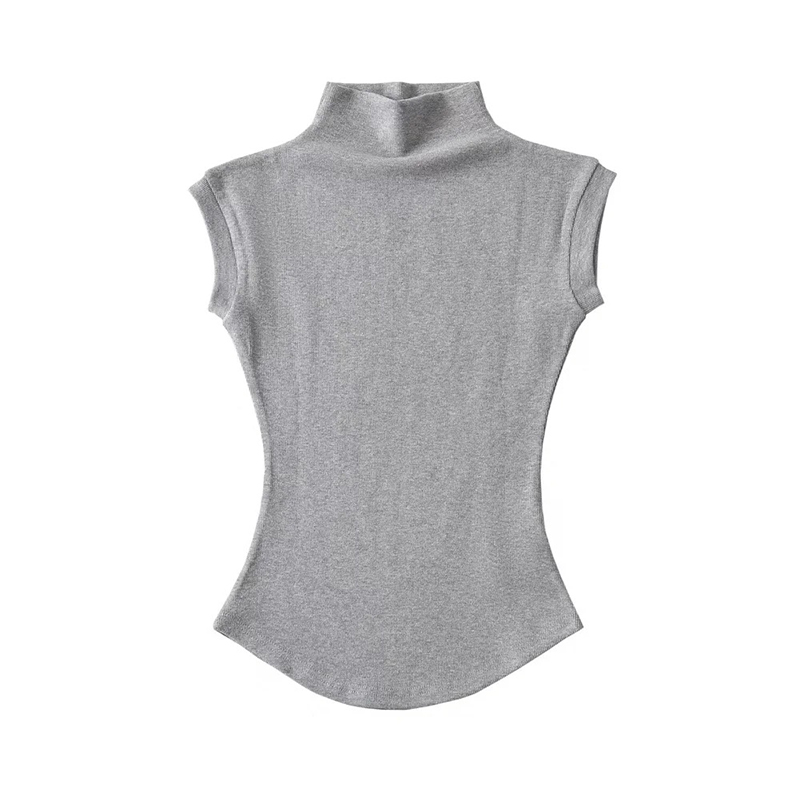 Camisetas femininas sem mangas de gola alta, pulôveres sólidos slim fit, camisetas causais, streetwear feminino, tops básicos, verão
