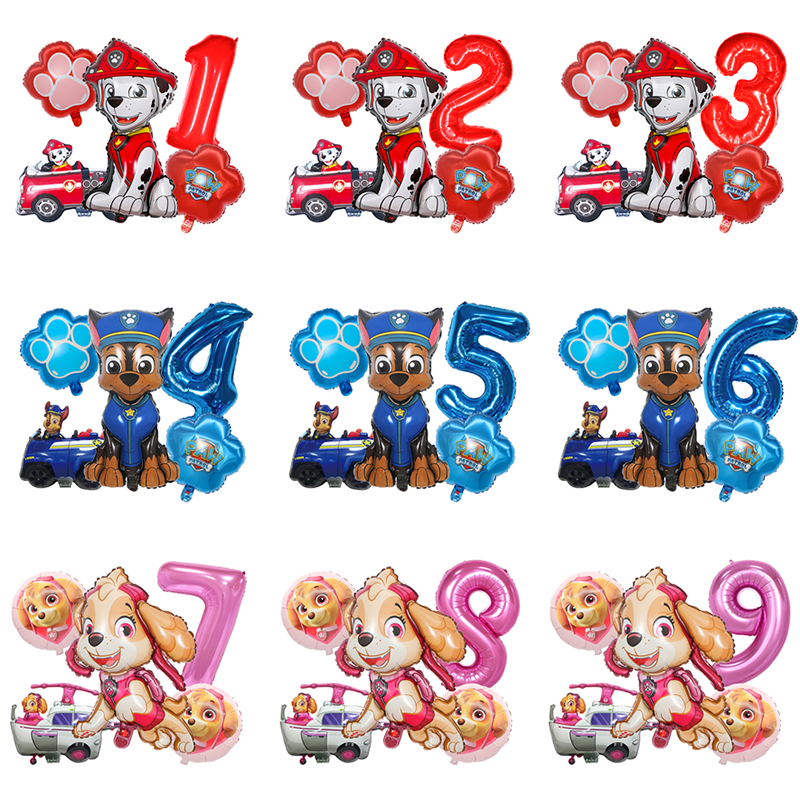 5 個新漫画パウパトロール誕生日装飾デジタルバルーンセットチェイスマーシャルスカイホイルボール子供のパーティー用品おもちゃ