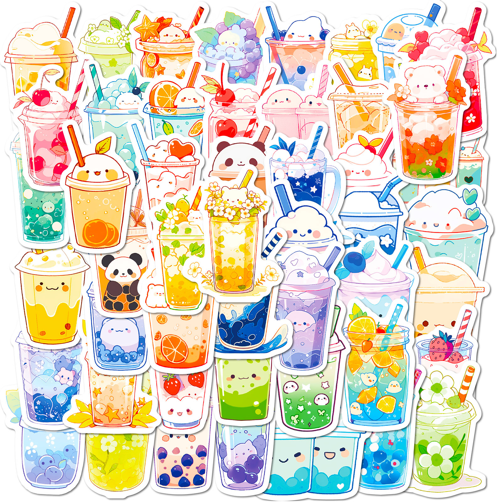 50PCS Cute Pearl Milk Tea Cartoon  Graffiti Stickers DIY Phone Guitar Laptop Notebook Suitcase Cup Waterproof Sticker Kids Toy