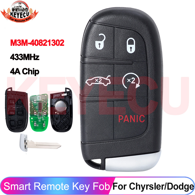 กุญแจรีโมท KEYECU 4/5 ปุ่ม 433MHz ชิป 4A PCF7953M สำหรับรถยนต์ Chrysler 200 300 Dodge Charger Challenger 2019+ รุ่น Smart Remote Key Fob M3M-40821302