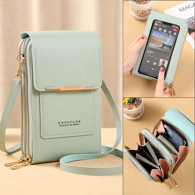 Bolso de hombro cruzado para mujer, billetera con pantalla táctil, monedero para Teléfono Celular, bolso con correa de cuero suave, bolsos de mensajero de lujo para mujer