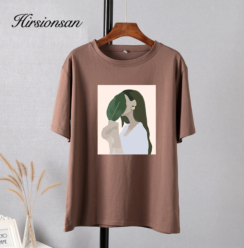 Hirsionsan Harajuku Gedruckt T Hemd Frauen 2023 Sommer Chic Tees 100% Baumwolle Elegante Grafik Kleidung Lose Beiläufige Pullover Tops