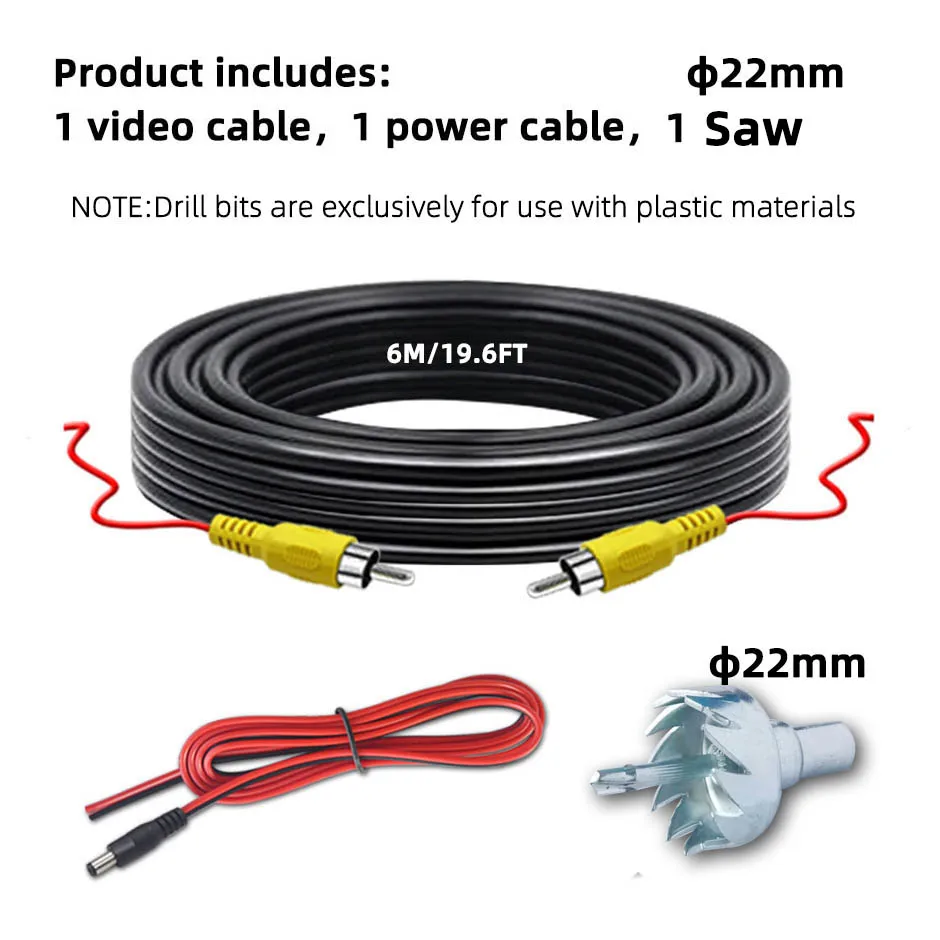 Kabel wideo 6M do kamery cofania Samochodowa kamera cofania Uniwersalny przewód pasujący do monitora multimedialnego z kablem zasilającym