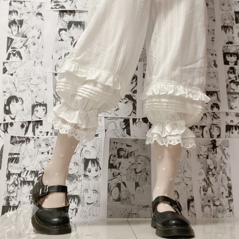 Japonês doce lolita calças curtas de segurança mulheres kawaii babados calcinha algodão cintura elástica vitoriano arco shorts bonito bloomers