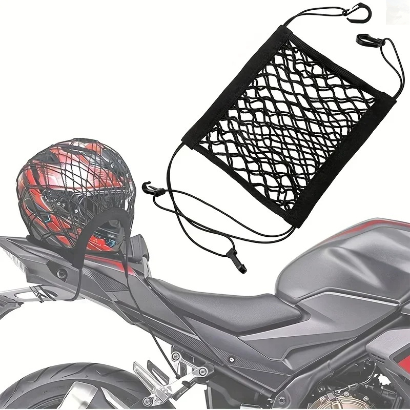 Red elástica de doble capa para motocicleta, red de almacenamiento de equipaje para casco de 10x11 con ganchos, red elástica universal para motocicleta