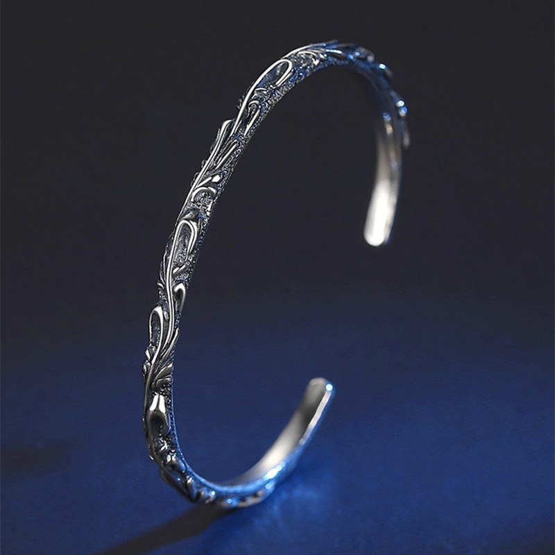 Vintage Tanaman Rambat Ukiran Bunga Bangle Pria Wanita Perhiasan Terbuka Trendi Punk Pria Gelang Bangle Lilit Pergelangan Tangan Aksesori Hadiah