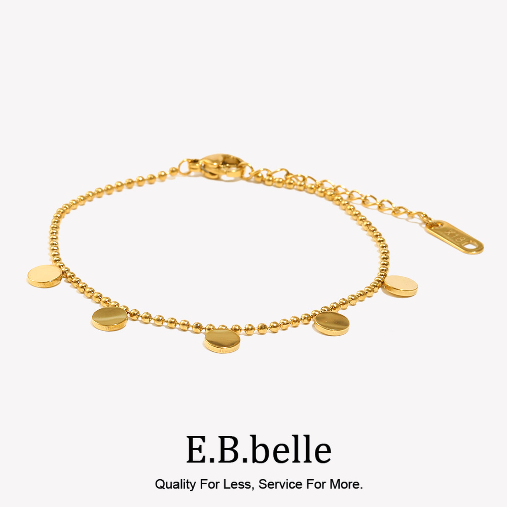 E.B.belle Tarnish Free Waterproof Dianty Circle Charm Bracelets Minimalist Gold Plated Beads Chain For Women Wrist