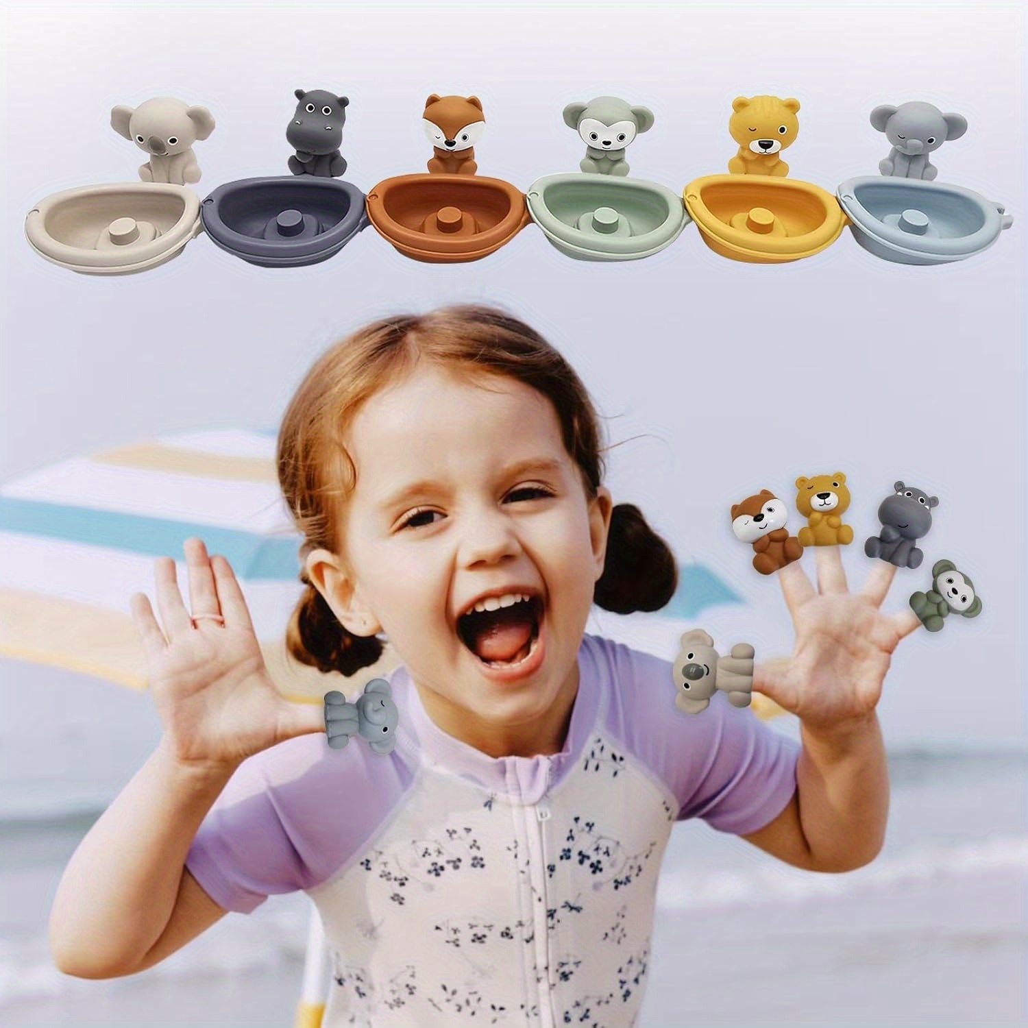 Juego de juguetes de baño flotantes para animales apilables |   Juego sensorial educativo para niños pequeños con ventosas para baño, piscina y playa