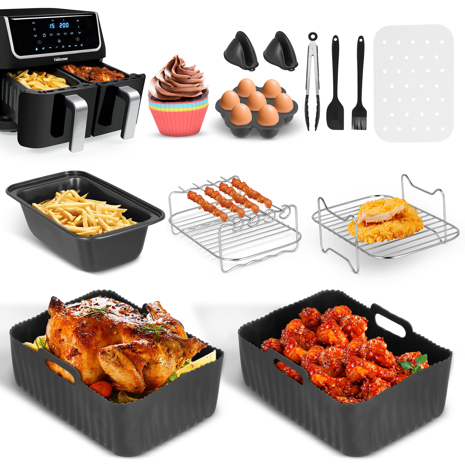 12 Pak Dual Zone Lucht Friteuse Accessoires Voor Ninja Foodi Max Af300eu/Af400eu Dual Chamber Airfryer Accessoires