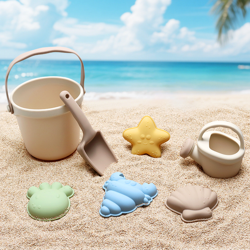 Juguetes de Playa para Niños, Juego de Cubo y Pala para Arena, Moldes de Silicona de Animales Marinos para Jugar en la Arena - Cangrejo, Estrella de Mar, Pulpo