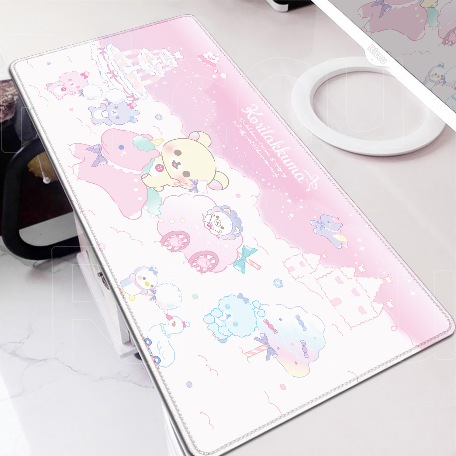 Коврик для мыши в стиле аниме Kawaii, украшение для ноутбука, стола, мышь 30x80 см, геймерский резиновый коврик, милая нескользящая клавиатура Rilakkuma, офисные аксессуары