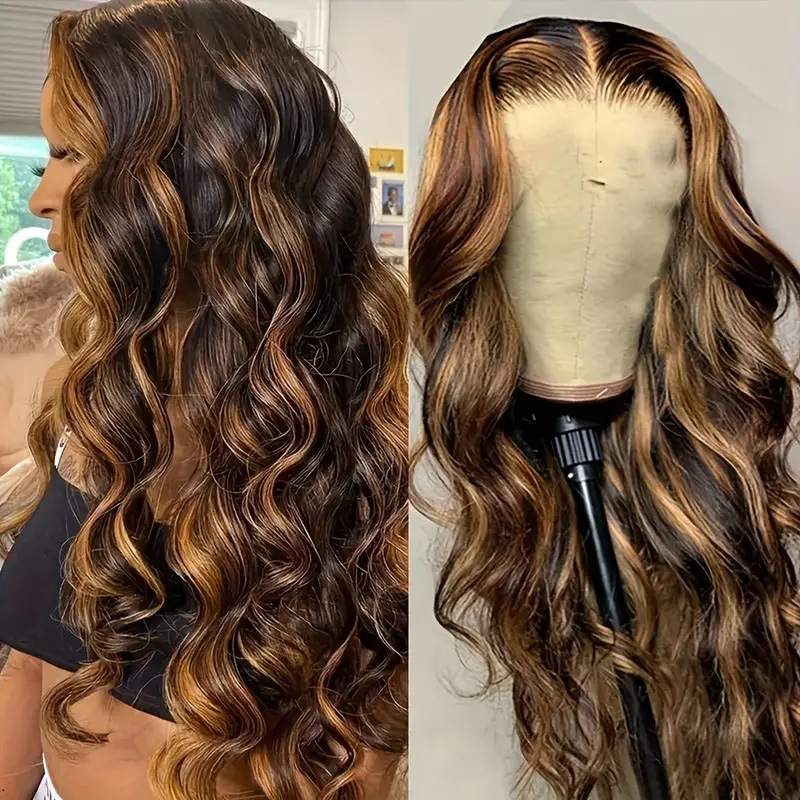 Perruque blond miel en cheveux humains, densité 200, perruques frontales en dentelle HD 13x4, perruques ondulées pour femmes noires, convient aux débutantes