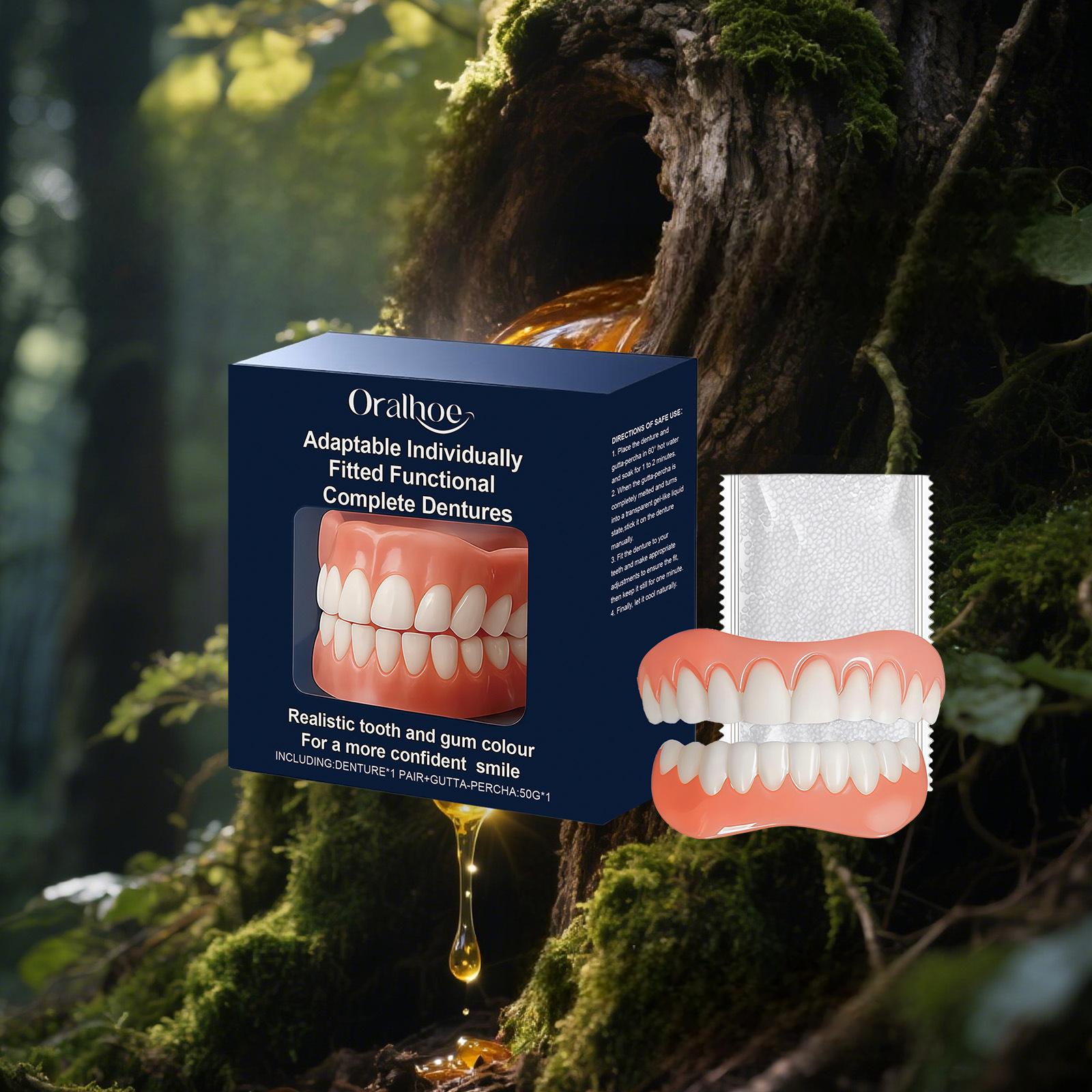 Juego de Dentaduras Postizas para Personas sin Dientes, Kit de Silicona para Dientes Superiores e Inferiores, Juego de Dientes Postizos Suaves, Cómodos y Naturales