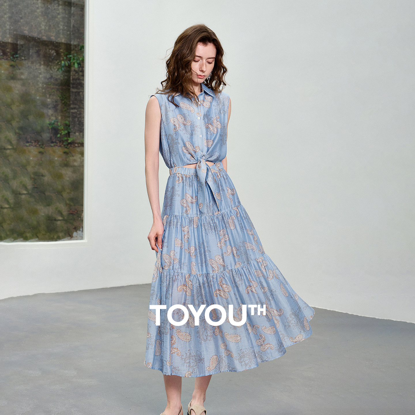 Vestido de Mujer TOYOUTH 2026, Nuevo Vestido de Verano Azul con Estampado Paisley, Estilo Vintage, Cintura Alta, Diseño en Capas, Vestidos Modernos