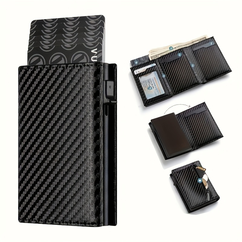 Carteira Masculina com Zíper, Porta-Moedas, Suporte Automático para Cartões de Crédito em Metal, Minimalista, com Bloqueio RFID, Ideal para Cartões de Visita