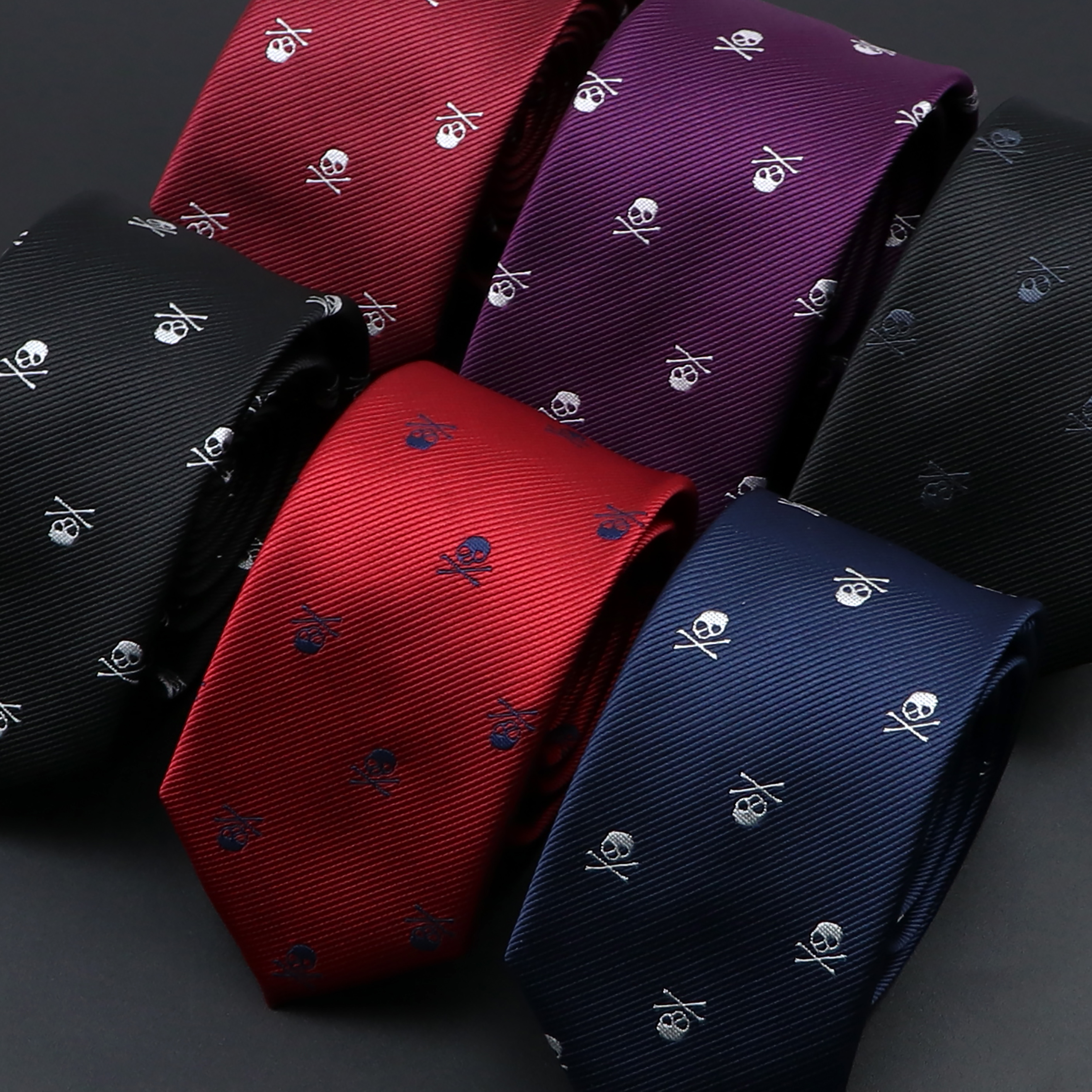 Novo casual fino crânio gravatas para homens clássico poliéster vermelho azul gravatas moda homem gravata para festa de casamento cosplay gravata
