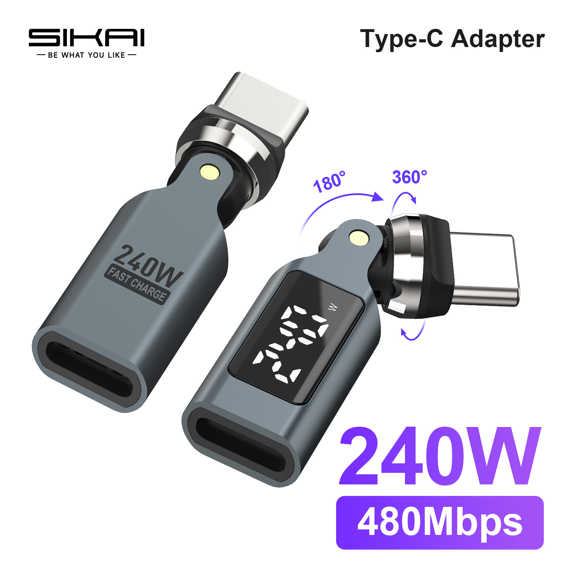 240W Type C Adapter 540° Rotation OTG Converter 180°USB C to Type-C Digital Display Connector for  iPhone 17 Samsung S26 Macbook