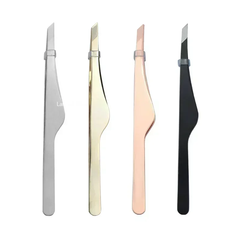 Pinzas para depilación, pinzas para cejas de acero inoxidable, punta inclinada, punta plana, oro rosa, plata, negro, herramientas de maquillaje cosmético