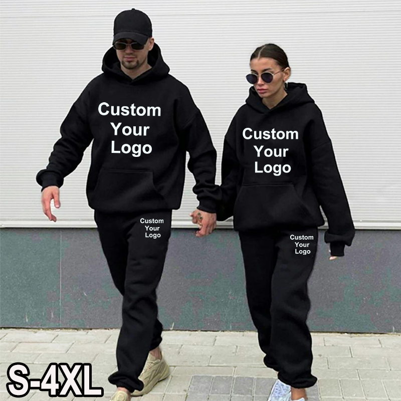 Passen Sie Ihr Logo an Hoodies Hosen 2 Teile/sätze Sweatshirt Jogginghose Männliche Turnhallen Fitness Tops Hosen Jogger Sportswear Trainingsanzüge
