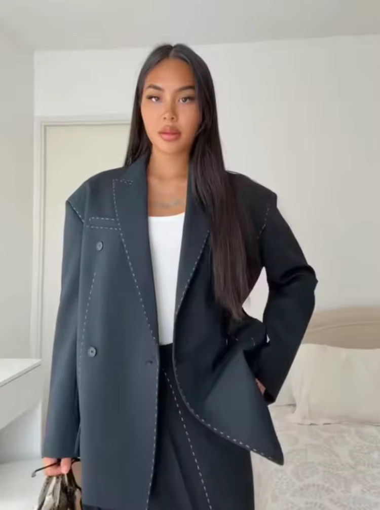 Women Casual Quilting Thread Coat Fashion Long Sleeve V Neck Buttons Office Blazer Jackets 2026 New Lady Chic Commute Outerwears
