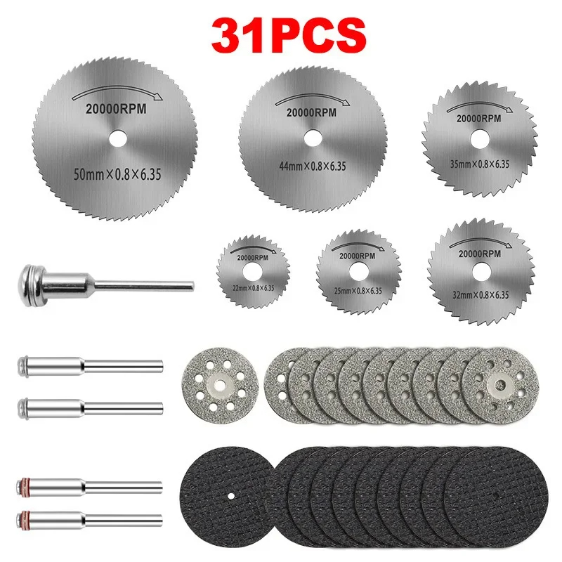31pc Dischi da taglio diamantati Levigatura Mola Lama per sega circolare Lavorazione del legno Metallo Dremel Mini Trapano Accessori per utensili rotanti
