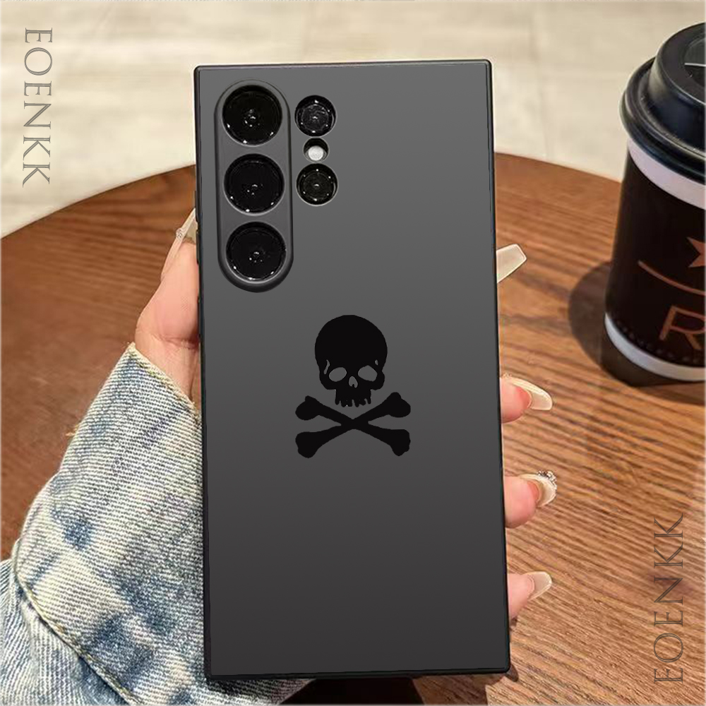 Zwarte Skull Telefoon Hoesje Voor Samsung Galaxy S25 S24 S23 S22 S21 S20 Ultra Plus FE A15 A30 20 A53 A71 A72 5G Silica gel Zachte Cover