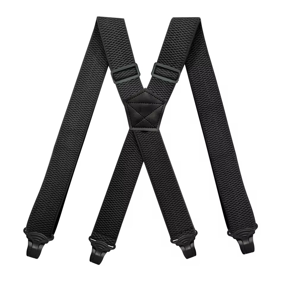 Suspensórios Reforçados para Trabalho Masculinos, 3,8cm de Largura, Modelo X-Back com Presilhas de Plástico, Elásticos Ajustáveis para Calças - Preto