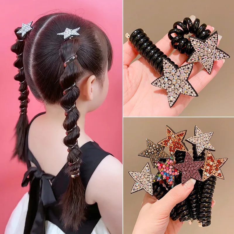 Molans strass estrela laço de cabelo rabo de cavalo alta elástica durável scrunchies faixas de cabelo para menina coreano cordas de cabelo