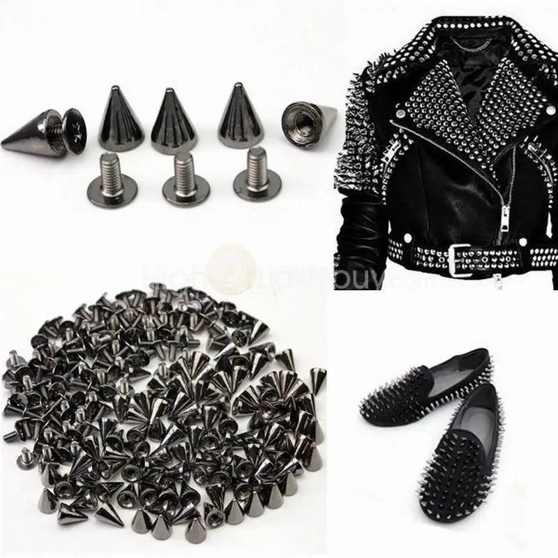 100 Buah Manik Keling Ujung Runcing Punk Hitam DIY Kancing Kerucut Logam Tempat Kerajinan Kulit Batu