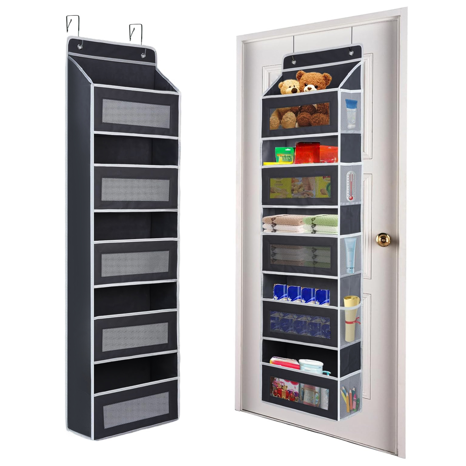Organisateur de rangement au-dessus de la porte, organisateur de porte à 5 étagères suspendues, organisateur de rangement suspendu pour chambre de bébé, salle de bain, chambre à coucher