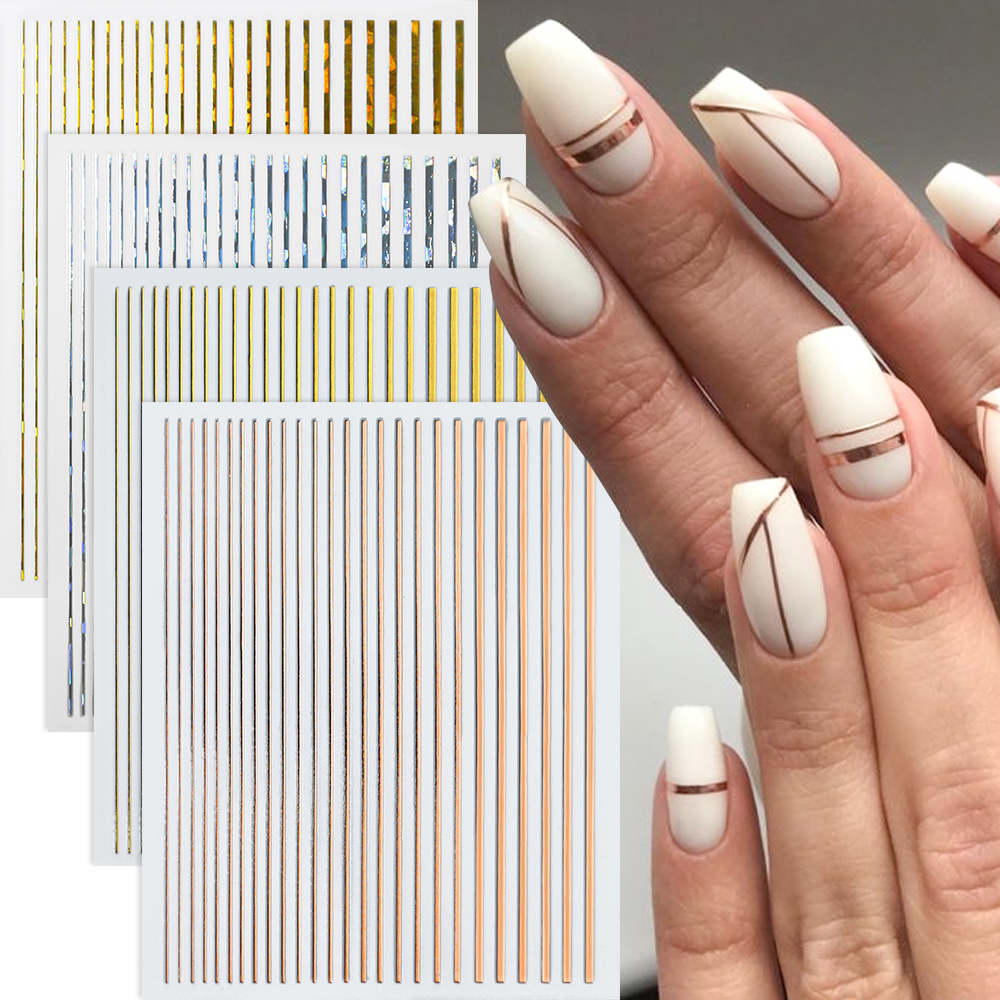 1 แผ่นเลเซอร์ทอง/Silver Line 3D สติ๊กเกอร์เล็บที่มีสีสัน/สีดํา/สีขาว Stripe Self-Adhesive Slider DIY เส้นเล็บ Decals * &
